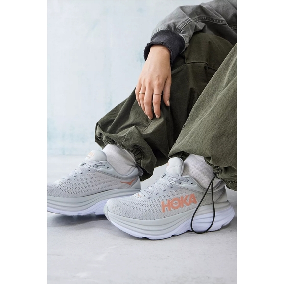 Hoka Bondi 8 Sneaker 7.5 Wide Harbor Mist/Lunar Rock Running Streetwear Travel